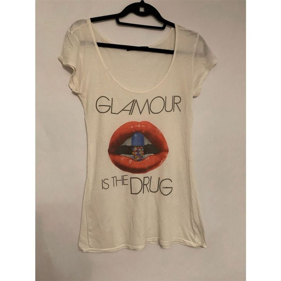 Trash & Luxury M Graphic Tee "Glamour is the Dr*g" Short Sleeve Vintage Y2K Lips - Picture 8 of 10